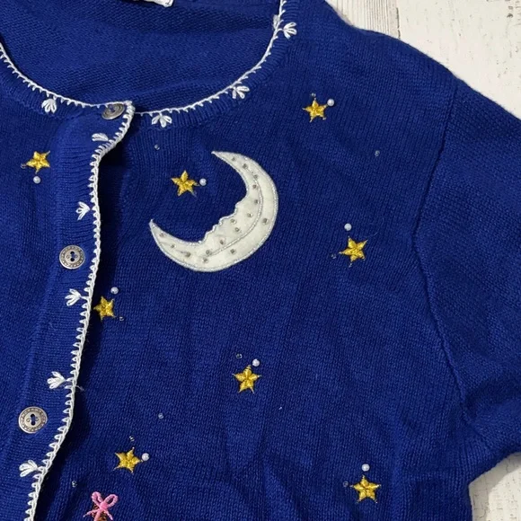 Vintage Blue Festive Christmas Cardigan Size Large - Picture 4 of 13